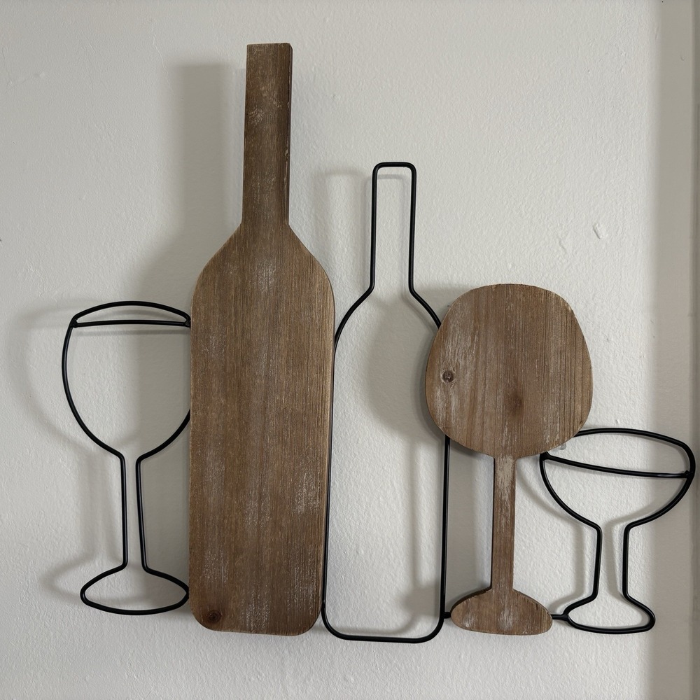 Metal & Wood Wine Theme Wall Art Decor Shabby Chic Kitchen Drink ~18x20in - Picture 4 of 7